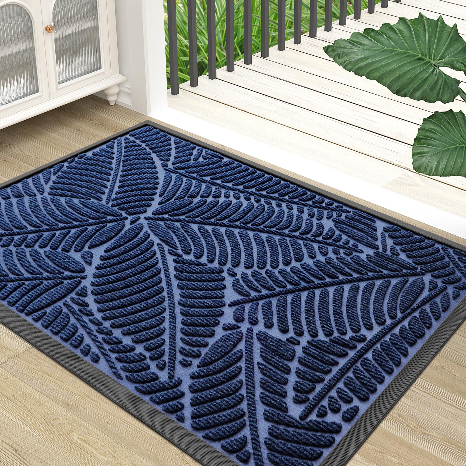 Colorxy Waterproof Doormat, Sturdy Natural Rubber Front Indoor Mat, Non Slip Low Profile Indoor Outdoor Door Mat, Stain And Fade Resistant Floor Mat, Easy Clean Patio Entrance Mat, 48''X32'', Navy
